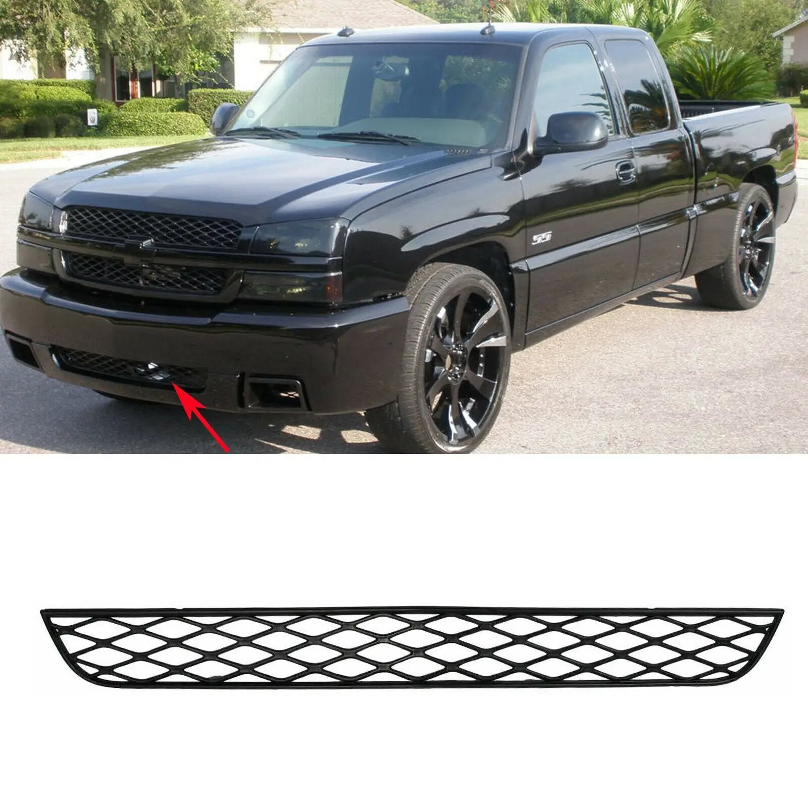 Black Front Lower Grille Grill for 2003-2005 Chevrolet Silverado 1500 SS